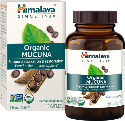 [BRSWIY3YDJ5BWHT4] Himalaya Organic Mucuna Pruriens, 60 Day Supply - Herbal Supplement for Calming Relaxation from Tension and Promoting Brain Function - Vegan, Non-GMO, Gluten Free, 600 mg, 60 Caplets