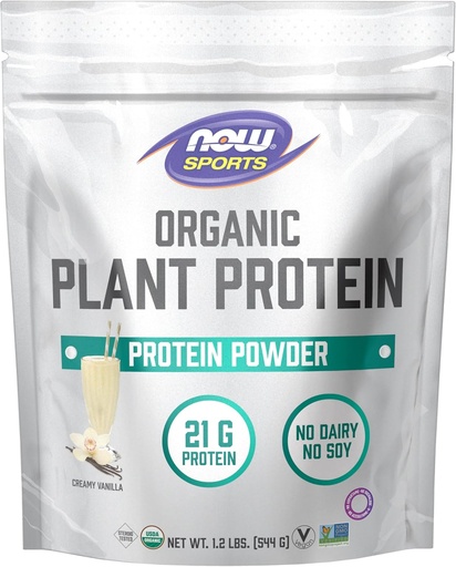 [BRSRA233CQMBM3D6] NOW Sports Organic Plant Protein, Vanilla Flavor, Vegan Powder, 1 lb.