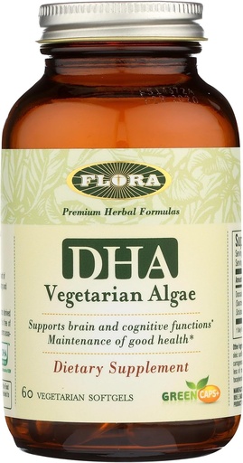 [BRSWIZQ7BYNRWALU] Flora - DHA Vegetariánska Algae GreenCaps Plus - Zdravie mozgu a srdca - Pomoc pri celkovom zdraví počas tehotenstva - Pre mozog a nervový systém - Poskytuje Omega-3 - Vegan & Udržateľné - 60 Vegetariánov Softgels