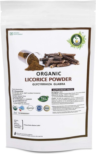 [BRSWYZQTOV7A22DA] R V Essential Organic Licorice Powder 200gm/ 7. 05oz/ 0. 44lb Glycyrrhiza Glabra Licorice Root Powder Mulethi Powder Yastimadu Powder Lakes Powder USDA Organic Certified Supplement in Zip Lock Pouch