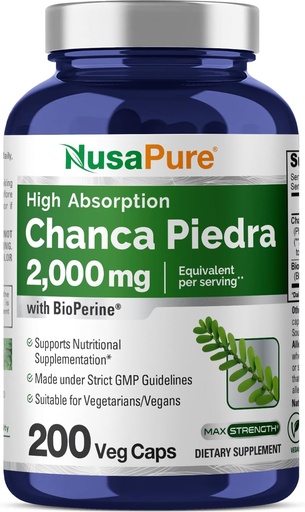 [BRSROBQ7CACAMCLL] NusaPure Chanca Piedra 2000mg ← 200 Veggie Caps ← Herbal Extract Suplemento Silencio Extract 10:1, Non-GMO, Bioperine tención 100 Servimientos por botella