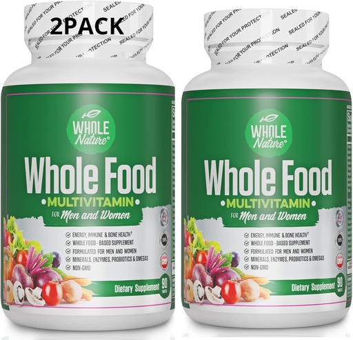 [BRSWGAQZCQPQ4HTJ] Whole Food Multivitamin for Men and Women (2PACK): Whole Nature Daily Superfood Vitamins Plus Minerals Digestive Enzymes, Probiotics and Omegas. Plant Based Multi Vitamin, Non GMO Gluten Free