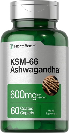 [BRSRMEACAF5AKD33] Horbäach KSM-66 Ashwagandha Ergänzung Caplets | 600mg | 60 Pillen | mit L-Theanine | für Frauen und Männer | Vegan, Non-GMO, Gluten Freie Komplex Ergänzung