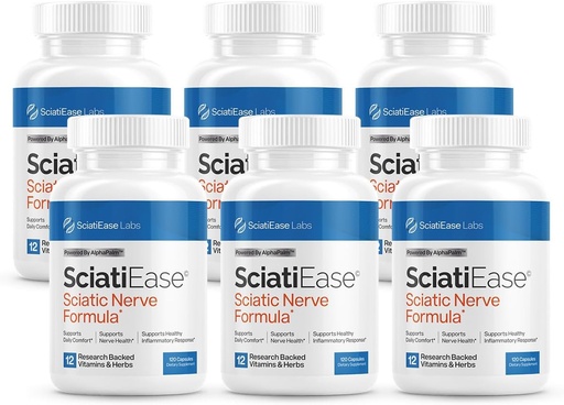 [BRSROY34CN7GC3TP] SciatiEase Sciatic Nerve Health Support Supplement - Nerve Support Formula with AlphaPalm, Pea, Vitamin B Complex, Alpha Lipoic Acid 300mg - 6 Bottles