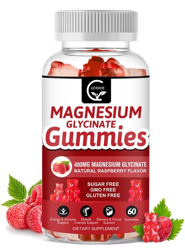 [BRSRMCQNAV5BAELF] Magnesium Glycinate Gummies 400mg, Mg Potassium Supplement with Chelated Magnesium Malate Complex, Vitamin D, B6, and CoQ10, Supports for Memory, Calm, Mood & Sleep - 60 Count (Pack of 1)