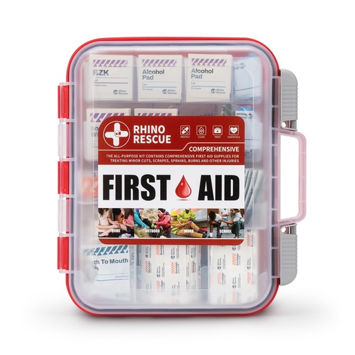[BRSROHQHDFYR6FAZ] RHINO RESCUE 371pcs OSHA First Aid Kit for Home & Business | OSHA Compliant, Wall-Mount, All-Purpose 100-Person, Dual-Layer Hard Case, HSA/FSA Approved