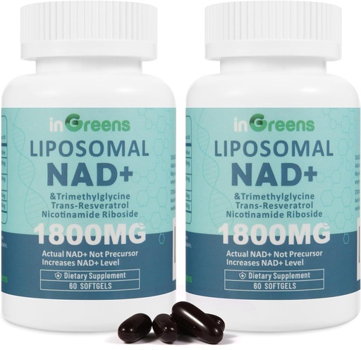 [BRSRAGA5O4BRAFDX] Liposomu NAD+ 1800 mg papildinājums ar nikotīnamīdu Ribosīdu, Transrezveratrolu, trimetilglicīnu, aizvieto NMN, Boost NAD+, novecošanās aizsardzību, celulāro enerģiju, 120 softgelus