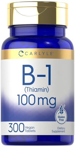 [BRSW2H3YOYJQ2DIU] Carlyle B1 Vitamin 100mg | 300 Tablets | Supplement for Women & Men | as Thiamin HCl | Vegan, Non-GMO & Gluten Free