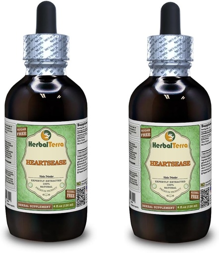[BRSWGHYZC56QI3L3] Heartsease (Viola Tricolor) Glycerite, Organic Dried leaves and Flowers Alcohol-Free Liquid Extract (Brand Name: HerbalTerra, Proudly Made in USA) 2x4 fl.oz (2x120 ml)