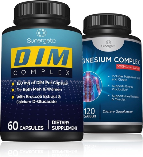 [BRSW2AQTAUBAM33U] Complejo Sunergético DIM Plus Magnesium - Soportes Huesos saludables, musculos " dientes, equilibrio saludable " Relajación - Complejo DIM 60 ct - Complejo Magnesio 120 ct