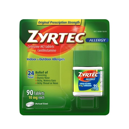 [BRSWIZQIBJ7BG2T2] Zyrtec Allergy Relief (10 mg), 90 Tablets