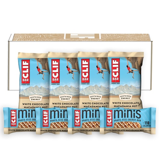 [BRSWYBACOZ5BE3QZ] CLIF BAR - White Chocolate Macadamia Nut Flavor - Full Size and Mini Energy Bars - Made with Organic Oats - Non-GMO - Plant Based - 2.4 oz. and 0.99 oz. (20 Count)
