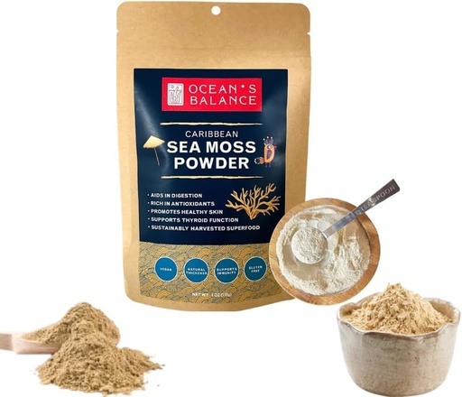 [BRSROBAZBV4BQ33D] Ocean's Balance Clean Taste of Maine Sea Moss Powder (4oz) - Raw, Wildcrafted, Premium Quality - soporta Detox, Saúde Digestiva, Sistema Inmuno, Pel e cabelo pola elección da natureza
