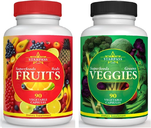 [BRSROZA2CAGQA33O] Vegetarian Balance of Superfoods Reds Fruits and Greens | Vegan Vegetables Fruits and Veggie | Natural Balance of 90 Fruits, 90 Veggies Capsules for Men, Women and Kids | Nature Vitamins and Minerals