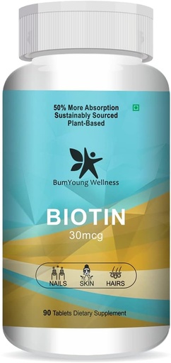 [BRSROYAZBZ6RQCDV] Biotin 30mcg, Supplement for Hair Growth, Strong Hair and Glowing Skin, Fights Nail Brittleness 90 Tablets