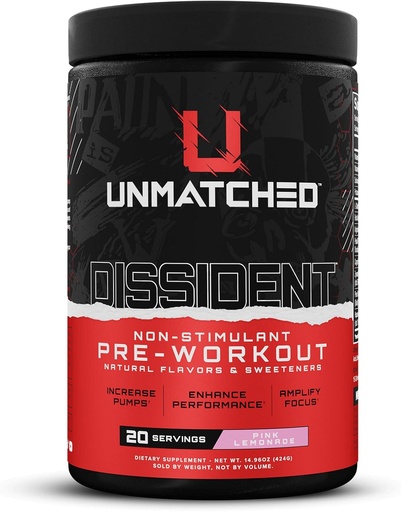 [BRSRAAA6A4JWYFY2] Unmatched Dissident Non Stim Pre Workout Powder for Men & Women | Citrulline, Beta Alanine, Peak ATP | Natural Flavors & Sweeteners | 20 Servings (Pink Lemonade)