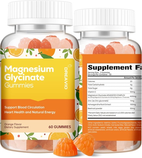 [BRSRAEIDOIHB6DQ4] 60 Count Magnesium Glycinate Gummies 400mg w/Ashwagandha Supplement - Sugar Free Zinc Magnesium Glycinate Supplement Ashwagandha Gummies for Adults