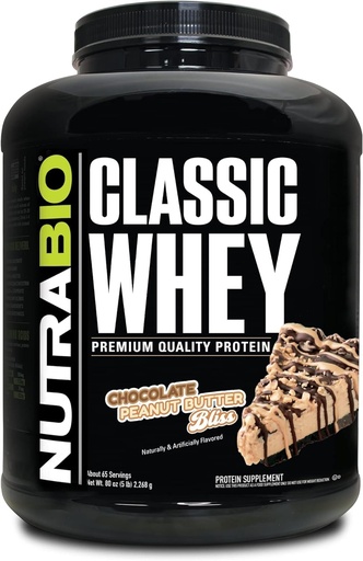 [BRSWYYL4C4IQYCQV] NutraBio Classic Whey Protein Powder- 25G Protein Per Scoop -No Fillers, Artificial Colors, Preservatives - Low Glycemic Index - (Chocolate Peanut Butter, 5 Pounds)