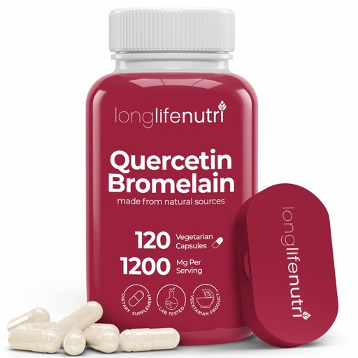 [BRSWKGL3BIDAIHTU] LongLifeNutri Quercetin 1000mg with Bromelain 200mg - 120 Vegetarian Capsules, Organic Dihydrate Complex for Joint Mobility & Respiratory Balance, 2-Month Supply, GMP Certified, Made in USA