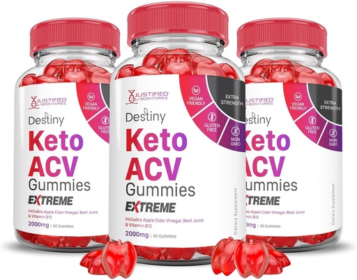 [BRSROAQDCAHQIYL4] Justified Laboratories (3 Pack Destiny Keto ACV Gummies Extreme 2000MG Destiny Keto Gummies Advanced Formula Apple Cider Vinegar with Pomegranate Beet Juice Powder B12 Vegan Non GMO 180 Gummys