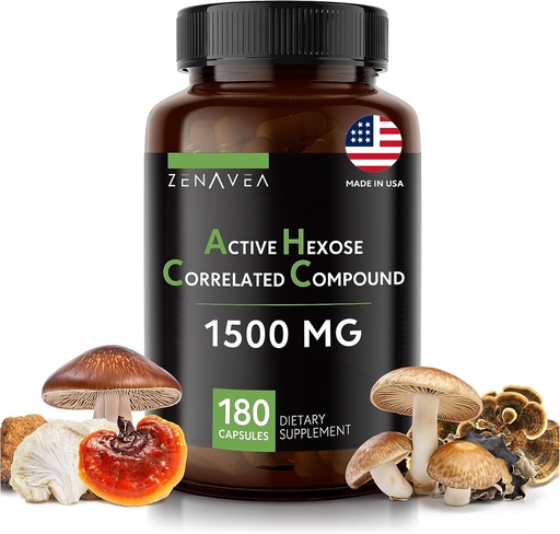 [BRSW2HY2PICR42TO] Active Hexose Correlated Compound 180 Caps 1500mg per Serving - Vegan Organic Mushroom Supplement Help Support Immune System and Promote Natural Killer and T Cells