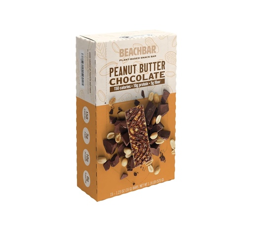 [BRSRAFIPOUMA23D3] BODi BEACHBAR Taimepõhine maapähklivõi šokolaad – valgurikas Vegan Snack Bar, Gluteenivaba, madal glükeemiline indeks, 10 g valku, 150 kalorit, 15 baari karbi kohta