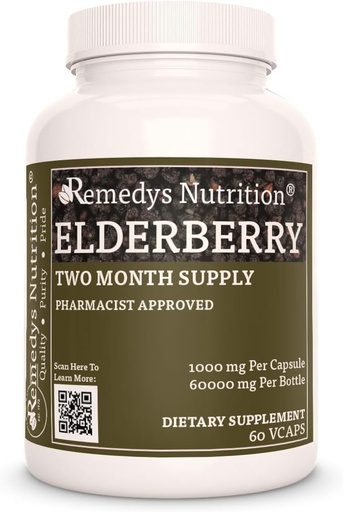 [BRSWYZIBOUBQIADU] Remedy’s Nutrition Elderberry | 1,000 mg, 60 Vegan Capsules Herbal Dietary Supplement | Two Month Supply