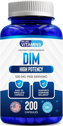 [BRSWKG3YDMAGOHA7] We Like Vitamins DIM 100mg 200 Capsules - 200 Day Supply - Diindolylmethane DIM Supplement for Support with Healthy Estrogen and Hormone Levels