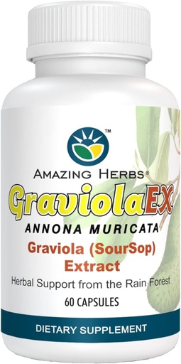 [BRSWIG34OEPAIHTO] Herbs GraviolaEX Anona Muricata - % 100 Pure Graviola (Soursop) Erauzketa, Osasun Naturala Euriaren Basotik, Herbalaren Dietaren Gehigarria - 60 Count (1eko paketea)