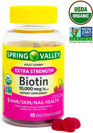 [BRSRMCD2DJ4AKHLU] Spring Valley Biotin 10,000mcg Vegetarian Gummy Supplement, 90ct +Better Guide Vitamins Supplements