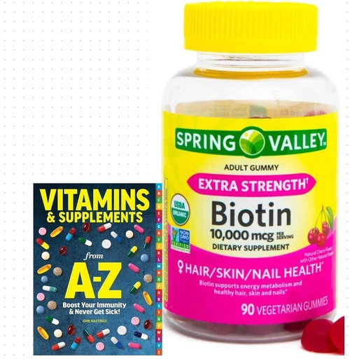 [BRSRMCD2DJ4AKHLU] Spring Valley Biotin 10,000mcg Vegetarian Gummy Supplement, 90ct +Better Guide Vitamins Supplements
