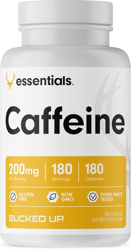 [BRSRMZDQCF7QKG3K] Bucked Up Caffeine 200mg Per Serving, Essentials (180 Servings, 180 Capsules)