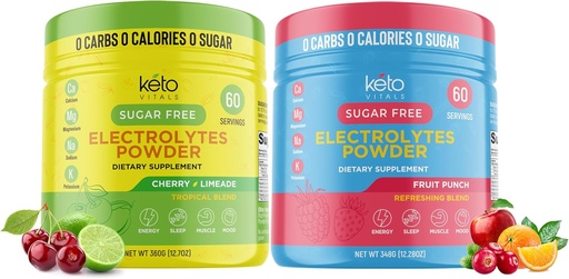 [BRSROCQZDIHAYCL7] Keto Vitals Cherry Limeade Bundle with Fruit Punch - 2 Pack Bundle Keto Electrolytes Powder - Keto- Friendly Electrolytes with Potasu, Magnezu, Sodu, Wapnia - Cherry Limeade & Fruit Punch