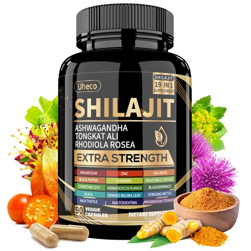 [BRSRAGIOAECBUD3U] Shilajit Supplement with Sea Moss, Ashwagandha, Tongkat Ali - Shilajit Pure Himalayan Organic Fulvic Acid Capsules - 90 Count