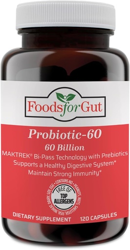 [BRSROFI5OQCR6CDK] Foods for Gut probiotic Capsules 60 billion Cfu 's draft 124; MAKTrek Bipass Technology