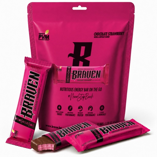 [BRSROFIRPINWMFIZ] Braven Bar Chocolate Strawberry Energy Bars (1.59 oz, Pack of 10) – Performance Fuel On the Go – Soft & Chewy Candy-Like Texture – 13 Vitamins & Minerals – No Caffeine, No Crash – No Artificial Dyes – Gluten Free