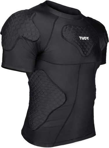 [BRSWGGQBPMHRQETP] TUOY Men's Padded Compression Shirt Protective Shirt Rib Chest Protector for Football Paintball Baseball