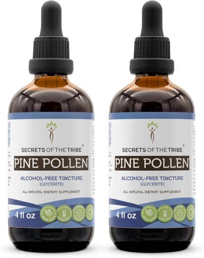 [BRSWGFAYB4PRAGTZ] Secrets of the Tribe Pine Pollen Alkohol-Free Tinture (Glycerit) 697 mg Wildcrafted Pine Pollen (Scots Pine, Pinus sylvestris) Sušená Pollen (2x4 Fl Oz) Testosterón Suplement