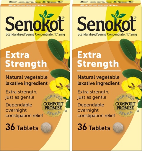 [BRSROBDYA5YWM3LF] Senokot Extra Strength Natural Vegetable Laxative for Gentle Overnight Relief Occasional Constipation, 36 Count (Pack of 2)