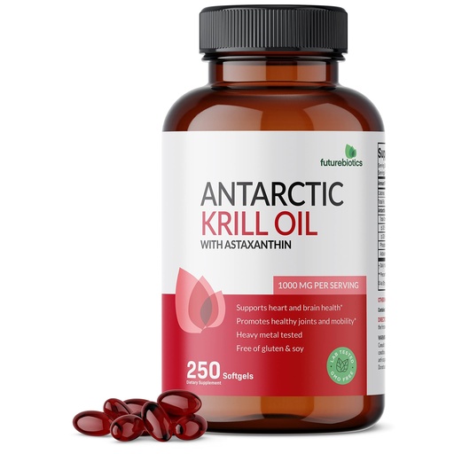 [BRSRMFIEOEHAGFLB] Futurebiotics Antarctic Krill Oil 1000mg with Omega-3s EPA, DHA, Astaxanthin and Phospholipids - 100% Pure Premium Krill Oil Heavy Metal Tested, Non GMO – 250 Softgels (125 Servings)