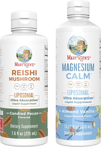 [BRSRAGA6CF6B4335] MaryRuth Organics Reishi Liposomal (Candied Pecan) & Magnesium (Almond Vanilla) | Clean Label Project Verified® | Vitamins for Immunity, Calm, & Overall Wellness | Vegan, Non-GMO, Gluten-Free
