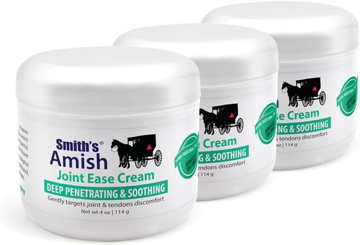 [BRSWKYYDOFYQCEA3] Smith's Amish JointEase Soothing Cream 3 Pack (Three 4 oz Jars) with Arnica, Tea Tree, Eucalyptus, Peppermint and Rosemary