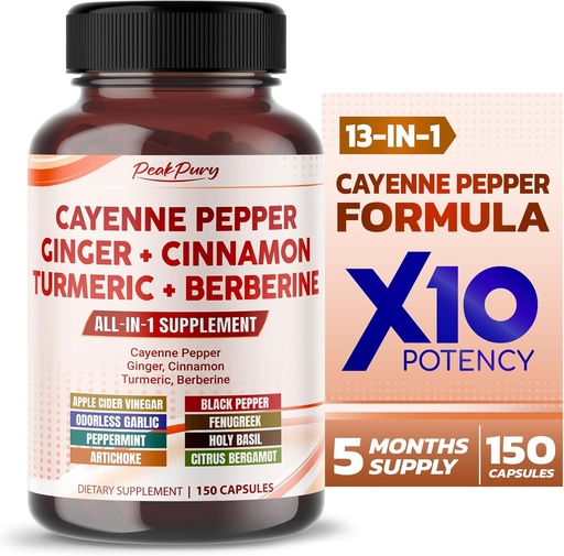 [BRSROCANAFYR6AD7] Cayenne Pepper Ginger Turmeric Berberine - Bản tóm tắt, Gut Heath Hỗ trợ - sản xuất ở Mỹ
