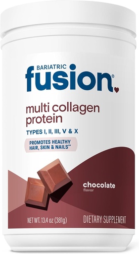 [BRSRMAALBMFRQETJ] Bariatric Fusion Chocolate Multi Collagen Protein Powder | Hydrolyzed Collagen Peptides Powder Plus Joint Support Complex of MSM and Glucosamine | Type 2 | Dairy, Gluten & Soy Free | 30 Servings
