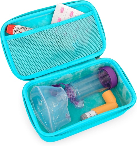 [BRSROZTRARYQ43Q7] CASEMATIX Astma Inhaler Case for Travel Fits Astma Inhaler Spacer with Kask Acted, Inhaler Holder and Additional Additives used with Spacer for Inhaler, Apima Turquoise Astma Case only