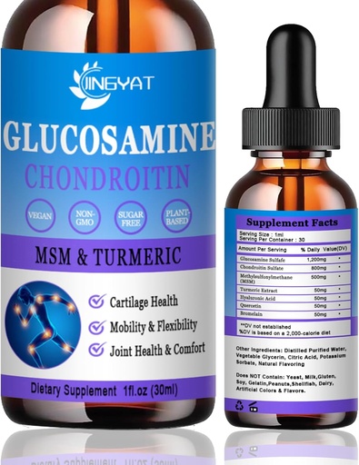 [BRSROCYQBN6BSYDB] Glucosamine Chondroitin Liquid Drops 2000mg, Liposomal Glucosamine Chondroitin MSM, Chondroitin & Glucosamine Nutritional Supplements w/Turmeric Extract, Hyaluronic Acid, Quercetin & Bromelain