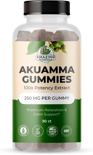 [BRSROCD6AQBA4HTV] Amazing Botanicals Akuamma Gummies - Potency Daily Wellness Gummy, Vegan, Non-GMO, Gluten- Free Herbal Supplemen - 250MG Per Gummy with Natural Wild Berry Flavor (30 Count)