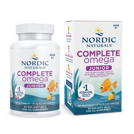 [BRSWIYAKCIOGC2LM] Nordic Naturals Complete Omega Jr., Lemon - 90 Mini Soft Gels - 283 mg Total Omega-3s & 35 mg GLA - Healthy Cognition, Nervous System Function - Non-GMO - 45 Servings