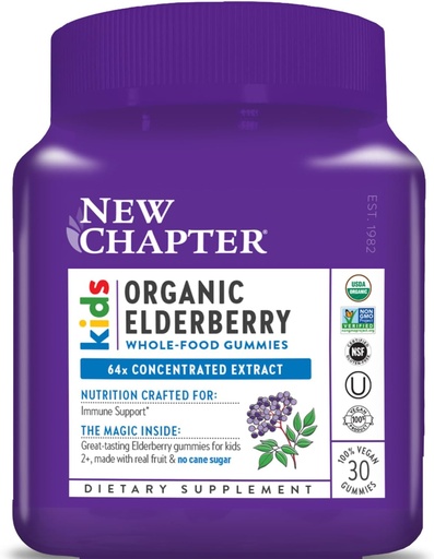 [BRSWY2QRC56QK334] New Chapter Elderberry Gummies for Kids 2+, USDA Organic,64x Concentrated Pure Elderberry for Immune Support, Great Tasting whole-Food Gummies, Vegan " Non-GMO, 30 ct