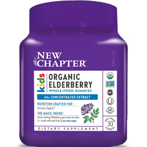 [BRSWY2QRC56QK334] New Chapter Elderberry Gummies for Kids 2+, USDA Organic,64x Concentrated Pure Elderberry for Immune Support,Great Tasting Whole-Food Gummies, Vegan & Non-GMO, 30 ct